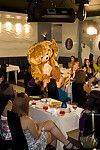 Dressed prostitute do fellatio to a Dancing bear on a hot CFNM all together
