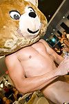 Dressed prostitute do fellatio to a Dancing bear on a hot CFNM all together