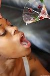 Swarthy gal gives oral sex for unmerciful sex cream in gullet