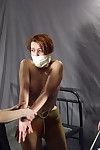Strange bedframe servitude and female-on-female fuck and play of gagged and teat c