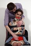 Female-dominant spanks and binds her subbie with rope and leather string