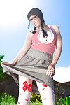 Meaty pretty Viola posing solo outdoors in wish socks and pigtails