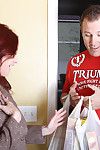 Redhead milf Tiffany giving a tugjob as a tip