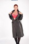 Appealing fiery redhead harley flashes easy to get her leather trench co