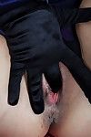 Lana wearing nylons and gloves as this chick finger copulates her own love-cage