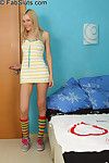Workable golden-haired in striped knee socks receives her waste rammed by boss shlong