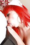 Чудесные рыжий женщина Слуга Билли Рай Давая фелляция и Вкусные Сперма поток на лицо