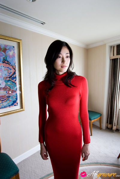 Noriko Aoyama Asian is a true diva in fashionable satin dresses
