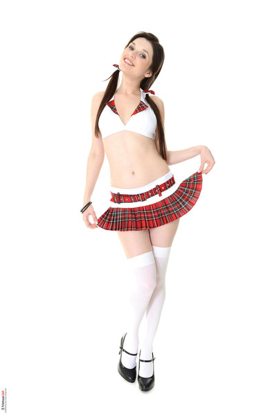 Dark hair in her slutty college outfits and white socks