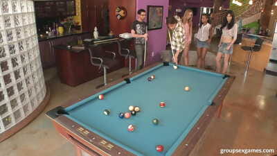 Pool hall party receives dirty when hawt clothed girls gain unclothed for some real fun