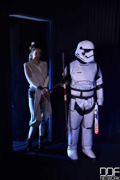 Brown trooper and white Jedi team up to double pierce lass Stella Cox
