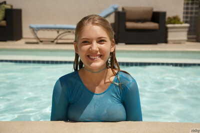 Hot teen girl Nola Barry chicos in see thru top after a taking a swim