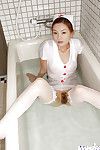 Tempting asian nurse in stockings Ray Ito erotic dance and glorious shower