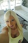 Blonde hottie with big woman passports Rikki Six stripping and picturing herself