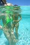 Three lesbos in bikini erotic dance and licking muff underwater