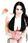 Brunette gal Cassandra Calogera loosing large pornstar pointer sisters from bikini