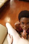 Ebony babe touches huge white cock lazily and sensually