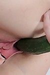 Shaved cunt of NaughtyB Sasha is penetrated with a fresh cucumber