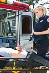 Stunning ambulance nurse gives a special treatment to her well-hung patient