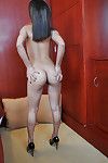 Asian spinner Chelle posing tight buns in pink thong underclothes
