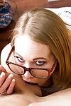 Glamorous blond Dakota James is giving head for her educator after lessons
