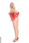 Sunny blonde wellie erotic dance off red lingerie