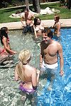 Parker Page and her girlfriends posing by the pool waiting for hot sex