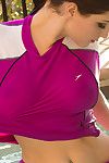 Spectacular brown hair getting clammy in her workout outfits