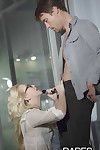 Perspired blonde secretary Samantha Rone sucking and smoking cock in office