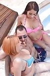 Euro chicks Lola Fauve and Sophia Laure shed bikinis for 3some act of love in pool