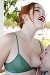 Redheaded Euro principal timer fascinating cumshot on unshaved pussy outdoors