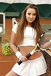 European lass Amirah Adara flaunting pornstar tits and ass on tennis court