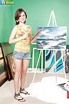 Cute teen Paige Riley strips and shows nice ass in a painting class