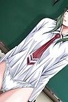 Green eyed hentai schoolgirl showing her assets in the classroome