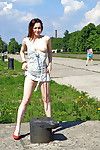 Youthful swinging nudists undressing and flashing in public
