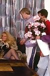 Dual retro babes in fur coats and colored stockings team fucking