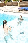 Topless fairy Sara J seduces her youthful girlfriend into girl-on-girl sex in pool