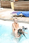 Topless fairy Sara J seduces her youthful girlfriend into girl-on-girl sex in pool