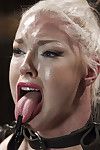 Brave blonde young Ella Nova having pink tongue clamped and shocked