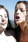 Shai and Georgia have an groupie with cum swapping and bukkake
