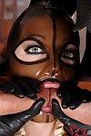 Kinky BDSM fetish model Latex Lucy deepthroating cock in extreme MMF threesome