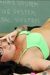 Smokin\' hot tattooed coed in glasses Christy Mack stripping in the class