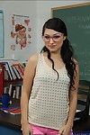 Sexually aroused coed in glasses Scarlet Banks stripping in the classroom