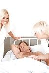 Seductive blonde nurses in nylon nylons sharing a tough boner