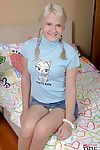 Euro teen with pigtails is stretching her ass to the maximum