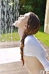 Pale European angel Misha Cross getting her perfectly round butt wet