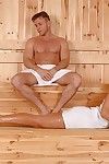 Seductive babe Melanie Memphis gives a great footjob in the sauna
