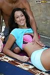 Cream starving teenage courtesan enjoys a fervent groupsex with triple lads outdoor