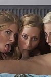 3 top sweet blondes in one bed and one lucky guy. Girls just desire to full around by playing with dick. Every one of  had the opportunity to lick, kiss, suck and fuck. 3 mouths around one dick is heaven. This is an amazing episode you should not