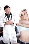 Eighteen year old blond Elsa Jean baring mini pointer sisters and bald cunt at gyno office